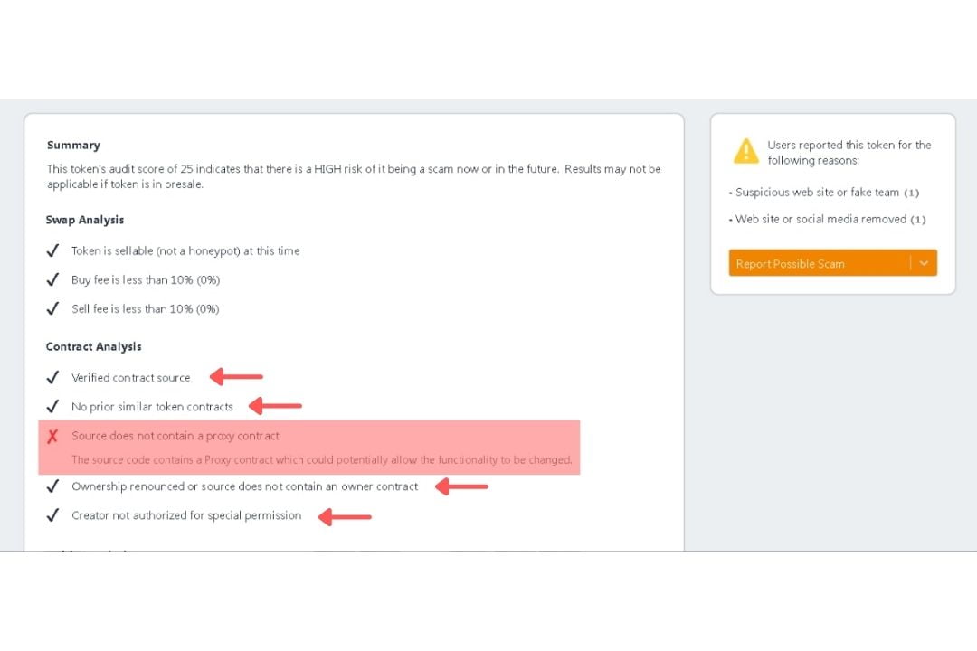 análisis de juegos nft tokensniffer, analíticas de contrato